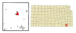 Location within Montgomery County and Kansas