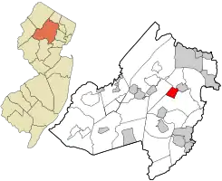Location of Mountain Lakes in Morris County highlighted in red (right). Inset map: Location of Morris County in New Jersey highlighted in orange (left).