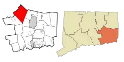 Lebanon's location within New London County and Connecticut