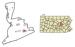Location of Shamokin and adjacent Coal Township in Northumberland County, Pennsylvania (left) and of Northumberland County in Pennsylvania (right)
