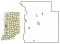 Location of Marshall in Parke County, Indiana.