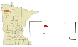 Location of the city of Thief River Fallswithin Pennington County, Minnesota