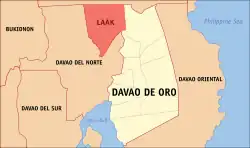 Map of Davao de Oro with Laak highlighted