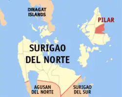 Map of Surigao del Norte with Pilar highlighted