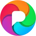 The Pixelfed logo. A warm, colourful lollipop-like circle with a white P over it