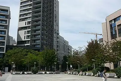 The western side of the square in 2017, with new condominium buildings