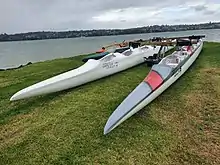 Outrigger canoes at the Mangere Boating Club
