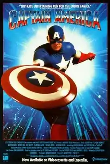 The words Captain America and a round shield against a black background
