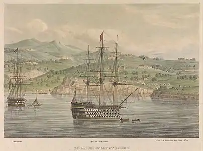 HMS Powerful and Princess Charlotte at the English Camp at Djouni, near Sidon, in 1840