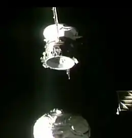 Progress M-UM propulsion section separating from Prichal