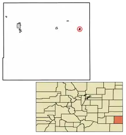 Location of the Town of Holly in the Prowers County, Colorado.