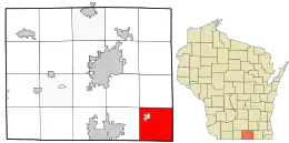 Location in Rock County and the state of Wisconsin.