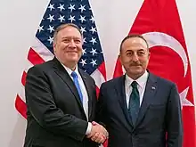 20 November 2019 Turkish Foreign Minister Mevlüt Çavuşoğlu with U.S. Secretary of State Mike Pompeo;