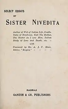 Select essays of Sister Nivedita 1911 title page