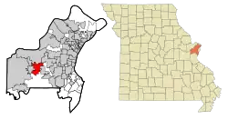 Location of Ballwin in St. Louis County and Missouri