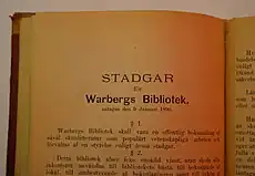 Statutes for Varberg Library, adopted on 9&nbsp;January 1890.