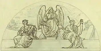 Drawing, Study for lunette, Justice Enthroned Between Law and Order (3rd or final version)