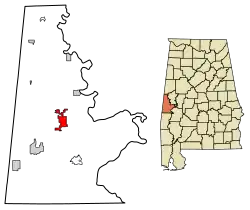 Location of Livingston in Sumter County, Alabama.