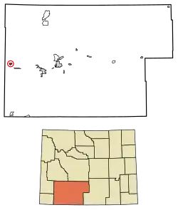 Location of Granger in Sweetwater County, Wyoming.