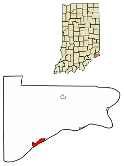 Location of Vevay in Switzerland County, Indiana.