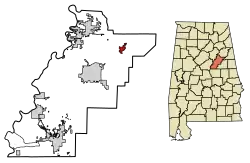 Location of Munford in Talladega County, Alabama.