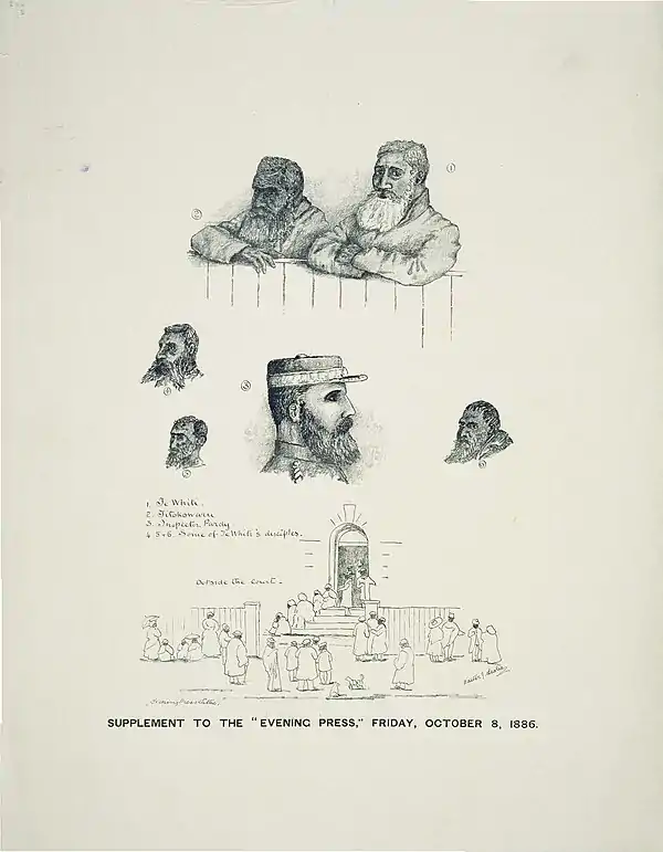 Titokowaru (left) and Te Whiti during a trial of the latter in Wellington, 1886