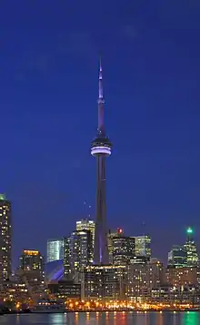 Image 6The CN Tower, located in downtown Toronto, Ontario, Canada, is a communications and observation tower standing 553.3 metres (1,815&nbsp;ft) tall.