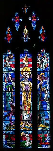 Stained glass window depicting Saint Jarlath (1961).