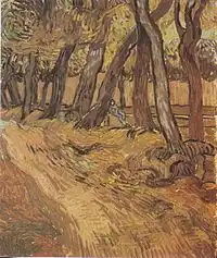 Path in Pine Trees with Figure in the Garden of Saint-Paul Hospital1889Kröller-Müller Museum, Otterlo, Netherlands (F733)