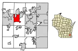 Location of Delafield in Waukesha County, Wisconsin.