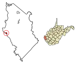Location of Fort Gay in Wayne County, West Virginia.